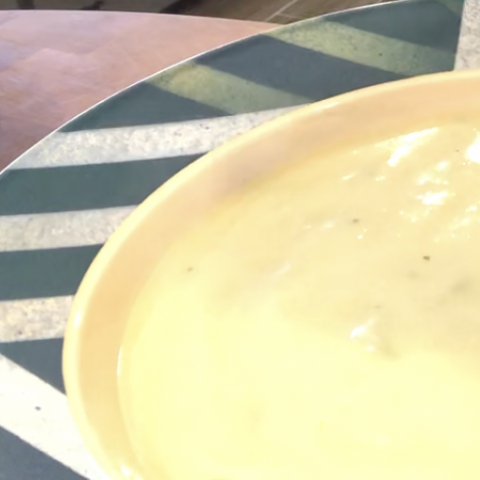 leek and potato soup in a bowl
