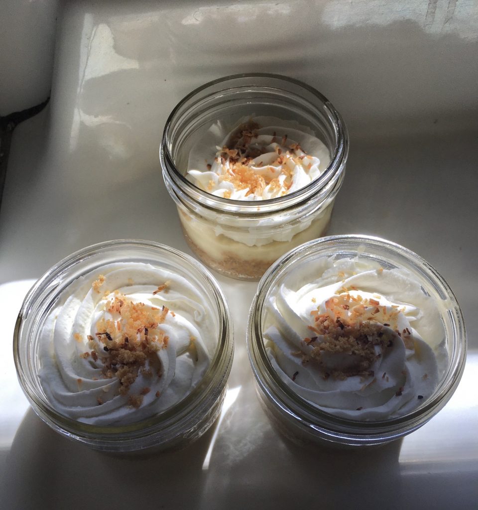 individual coconut cream pie puddings in a jar