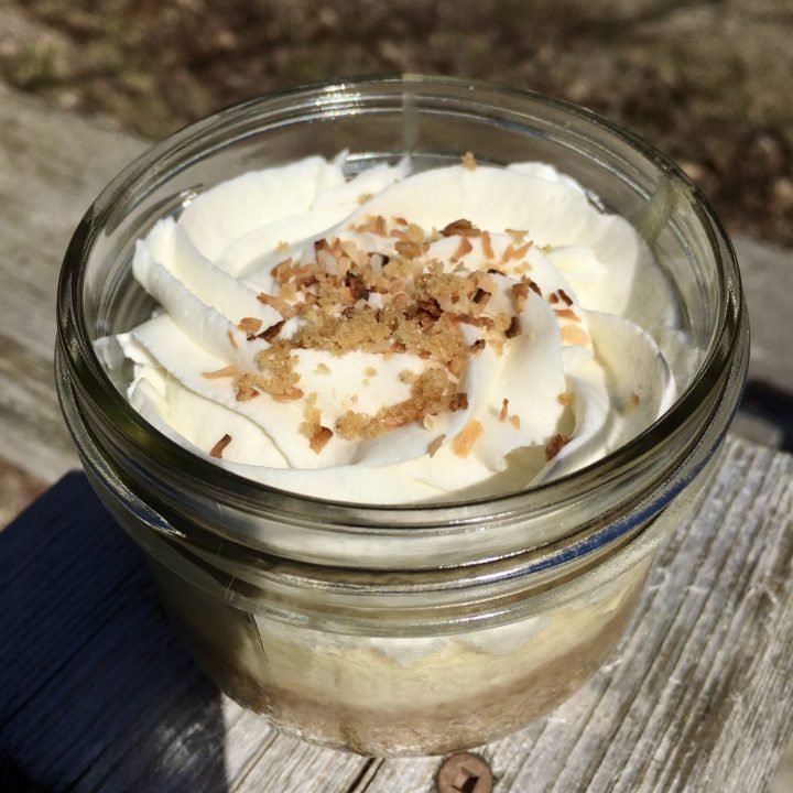 individual coconut cream pie pudding in a jar
