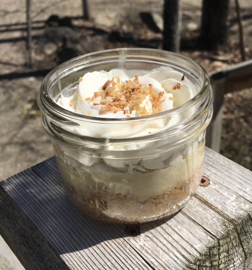 coconut cream pie pudding in a jar