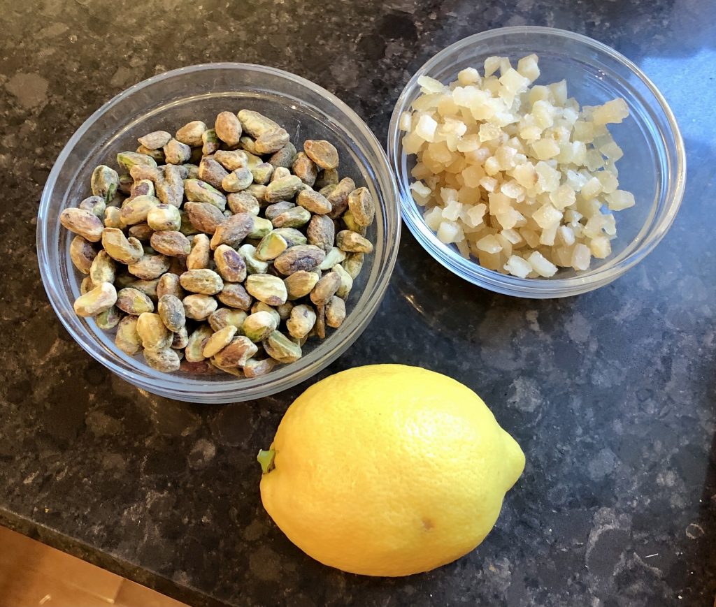 pistachios, lemon and lemon peel